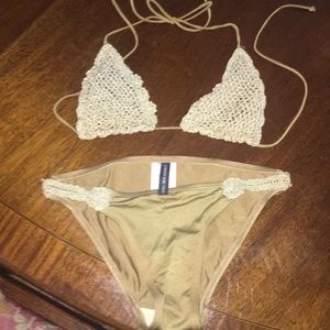 Bronze metallic gold bikini.
